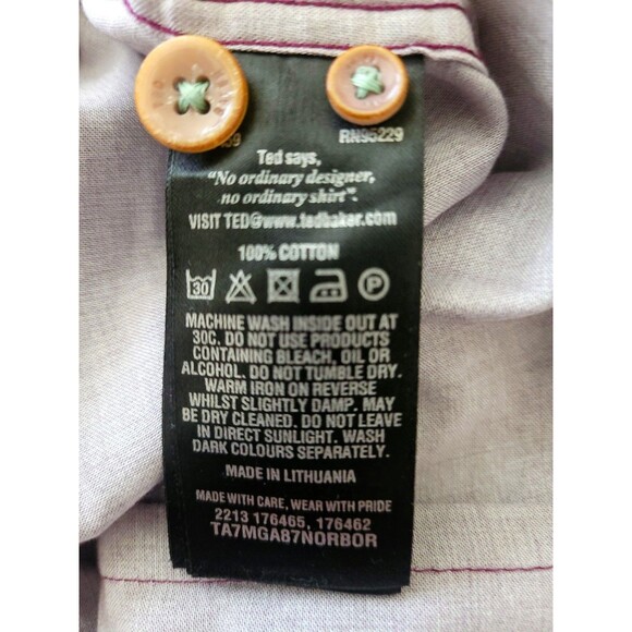 Ted Baker Men's Purple Dress Shirt Size 7 100% Cotton Lithuania Pre-Owned - Picture 7 of 8